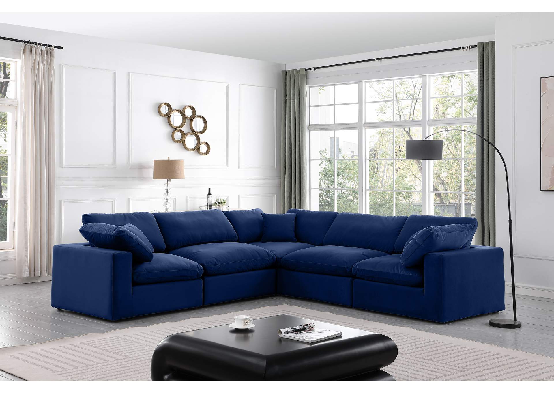 Comfy Navy Velvet Modular Sectional,Meridian Furniture