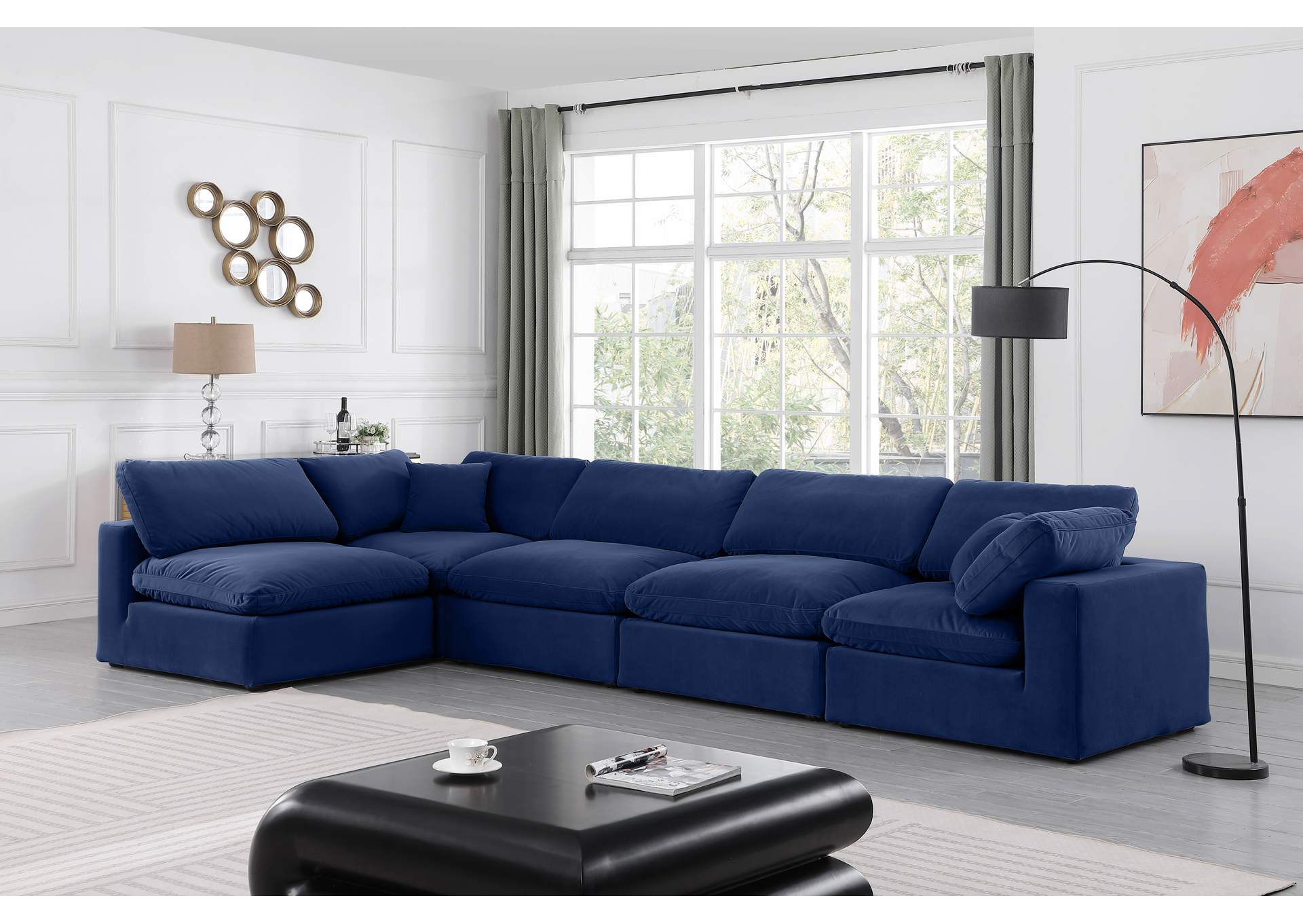 Comfy Navy Velvet Modular Sectional,Meridian Furniture