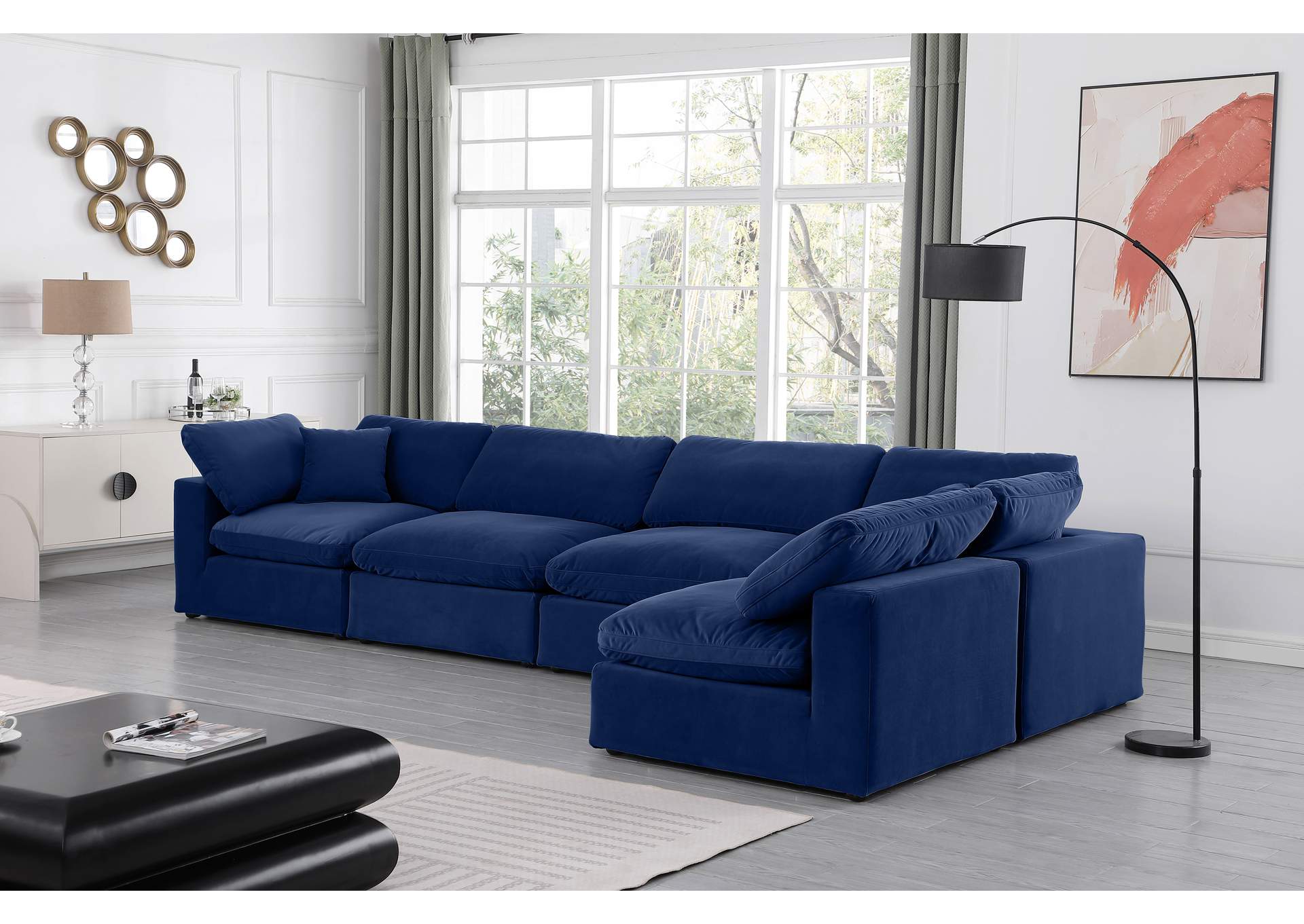 Comfy Navy Velvet Modular Sectional,Meridian Furniture