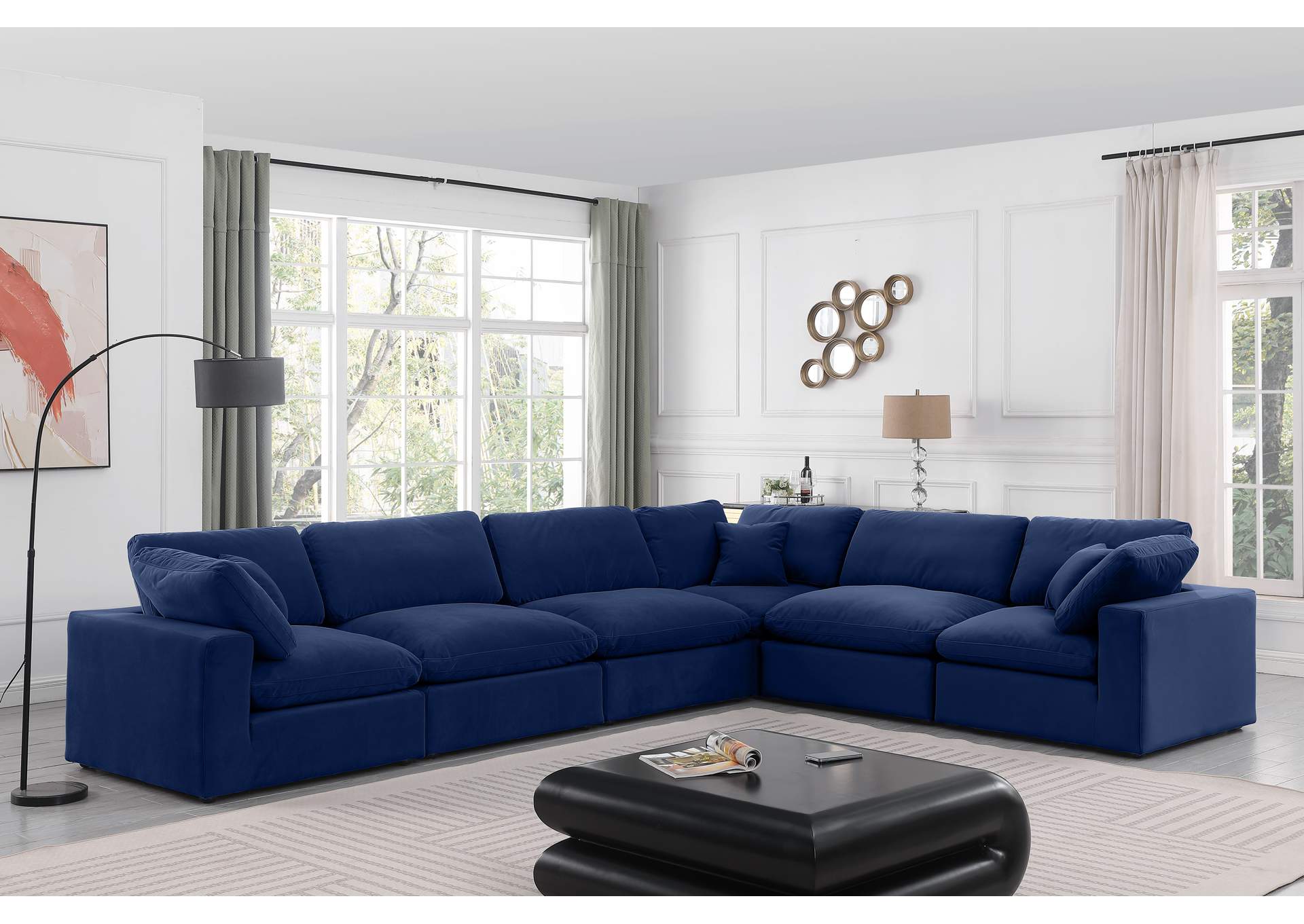 Comfy Navy Velvet Modular Sectional,Meridian Furniture