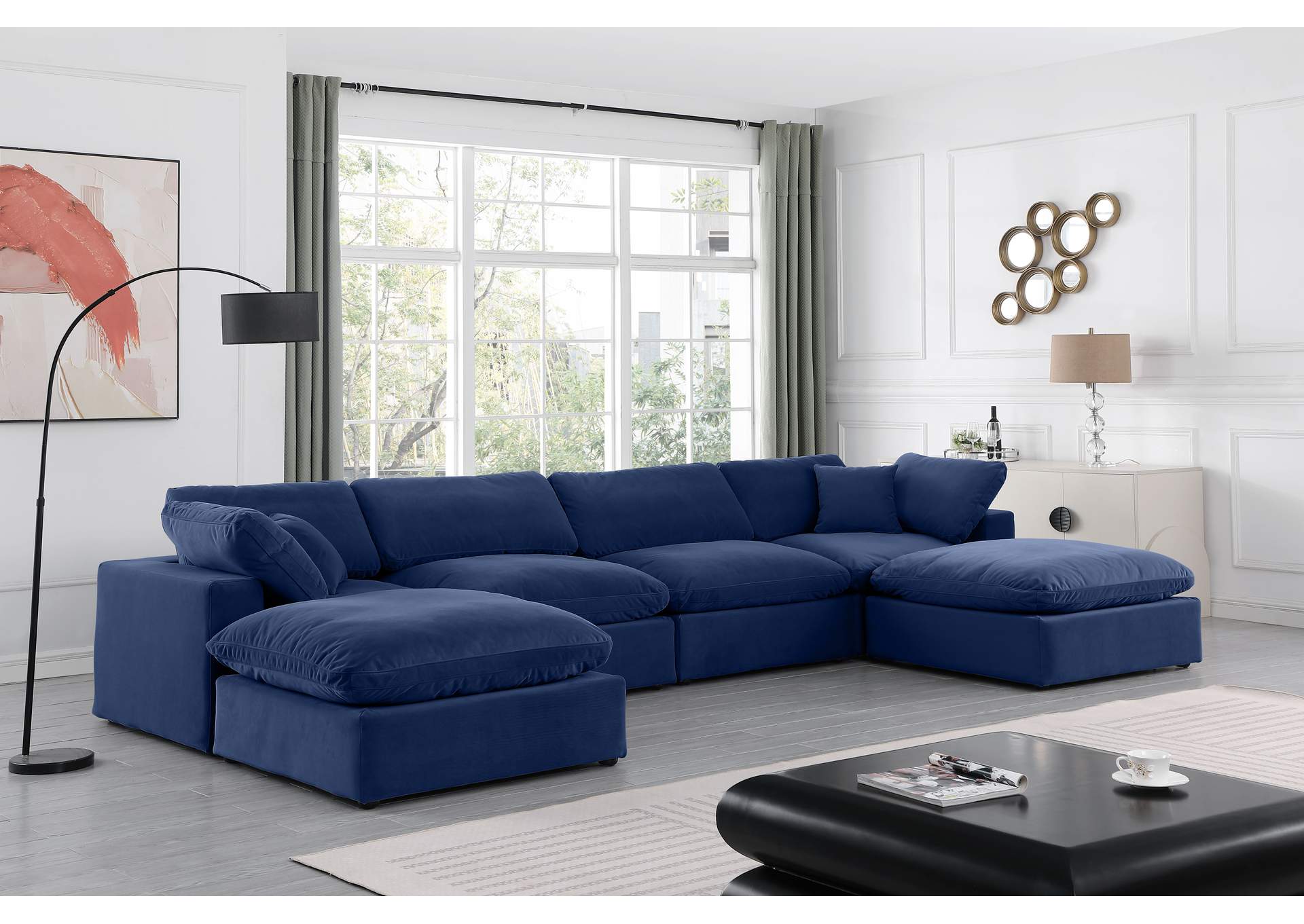 Comfy Navy Velvet Modular Sectional,Meridian Furniture