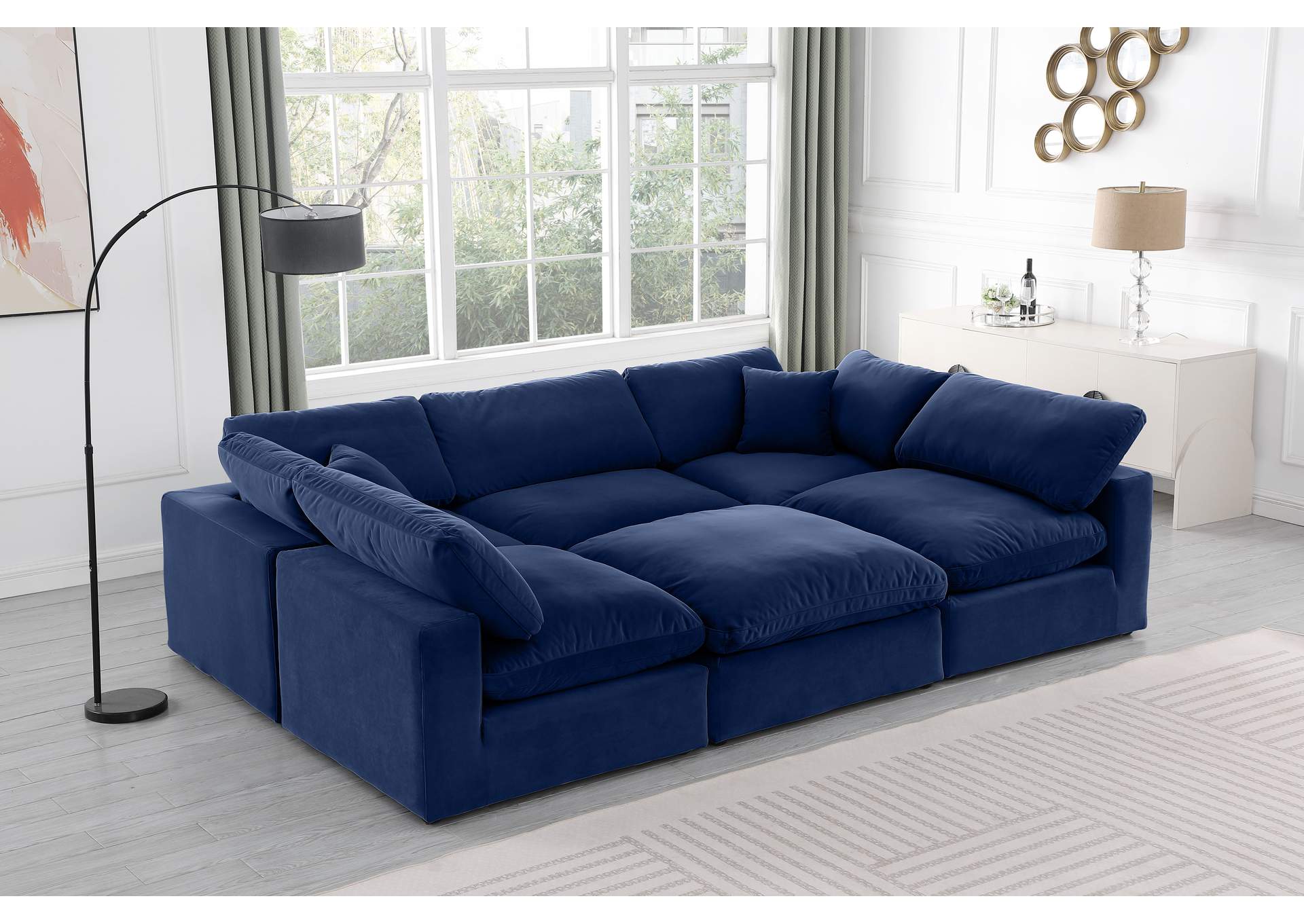 Comfy Navy Velvet Modular Sectional,Meridian Furniture