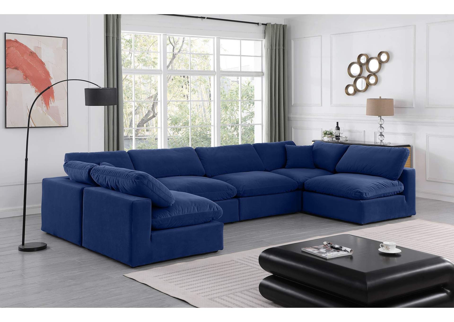 Comfy Navy Velvet Modular Sectional,Meridian Furniture