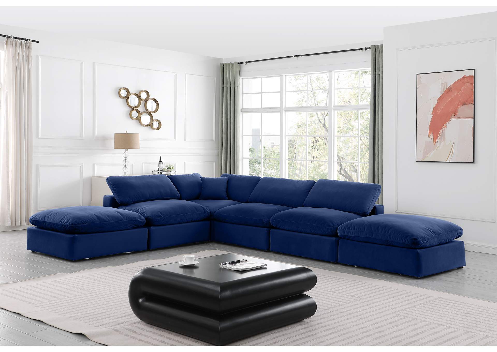 Comfy Navy Velvet Modular Sectional,Meridian Furniture