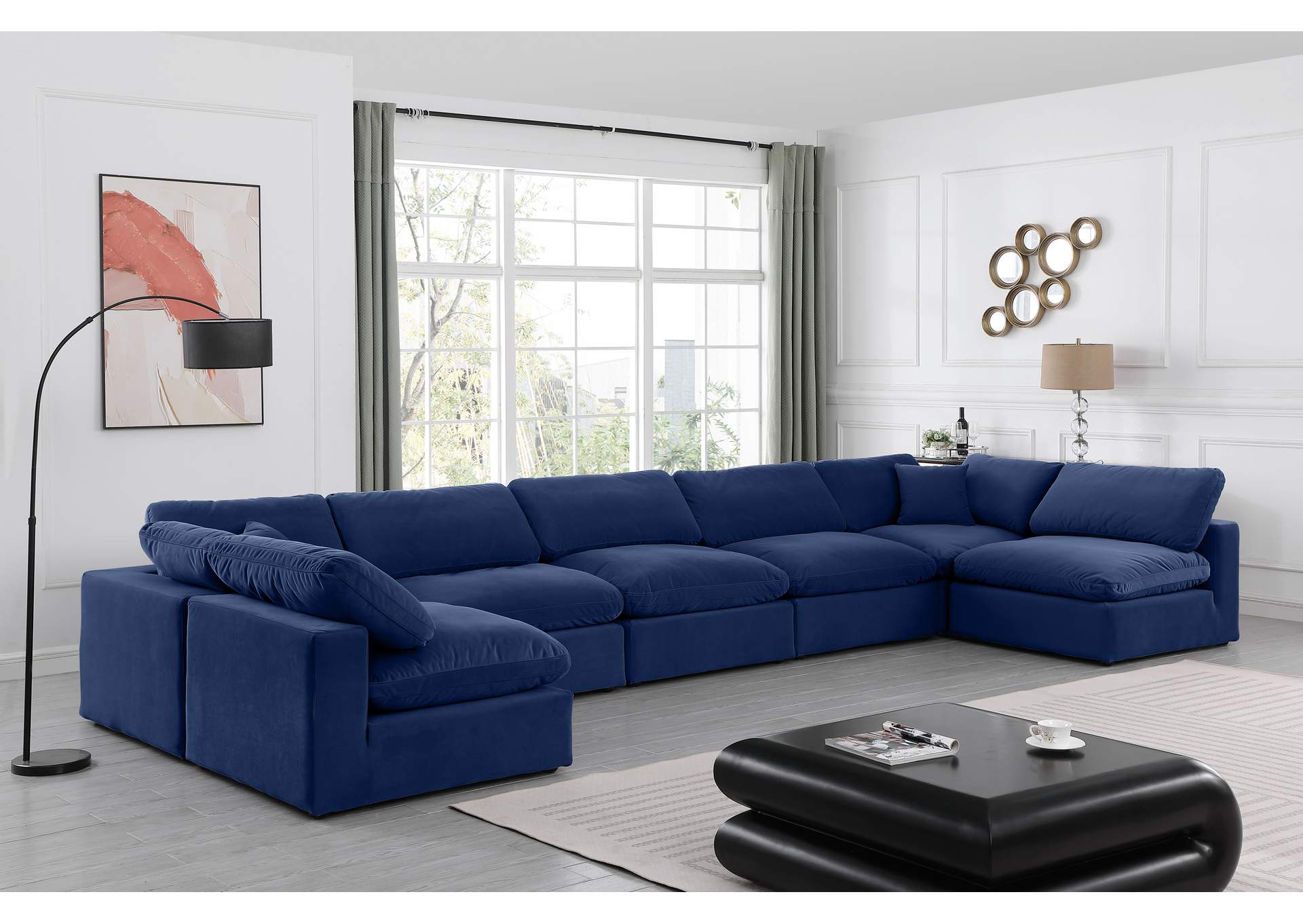 Comfy Navy Velvet Modular Sectional,Meridian Furniture