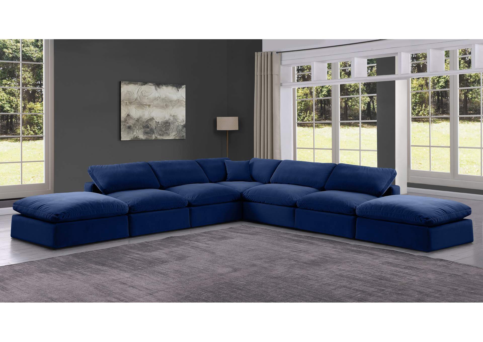 Comfy Navy Velvet Modular Sectional,Meridian Furniture