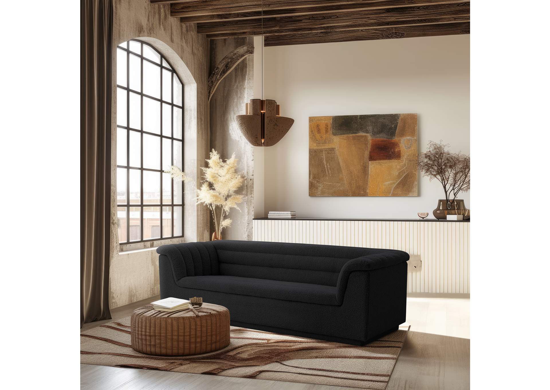 Cascade Black Boucle Fabric Sofa,Meridian Furniture