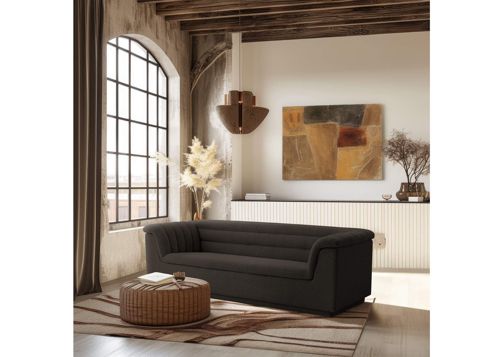 Cascade Brown Boucle Fabric Sofa,Meridian Furniture