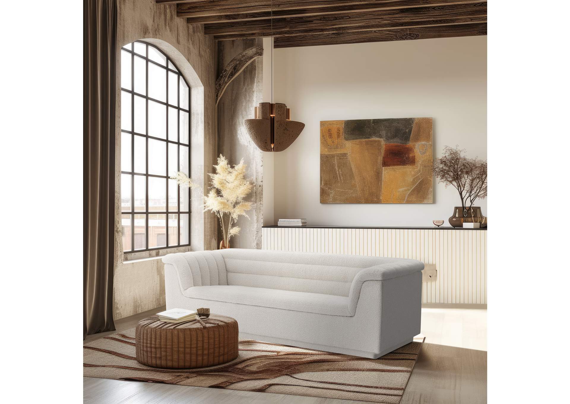 Cascade Cream Boucle Fabric Sofa,Meridian Furniture