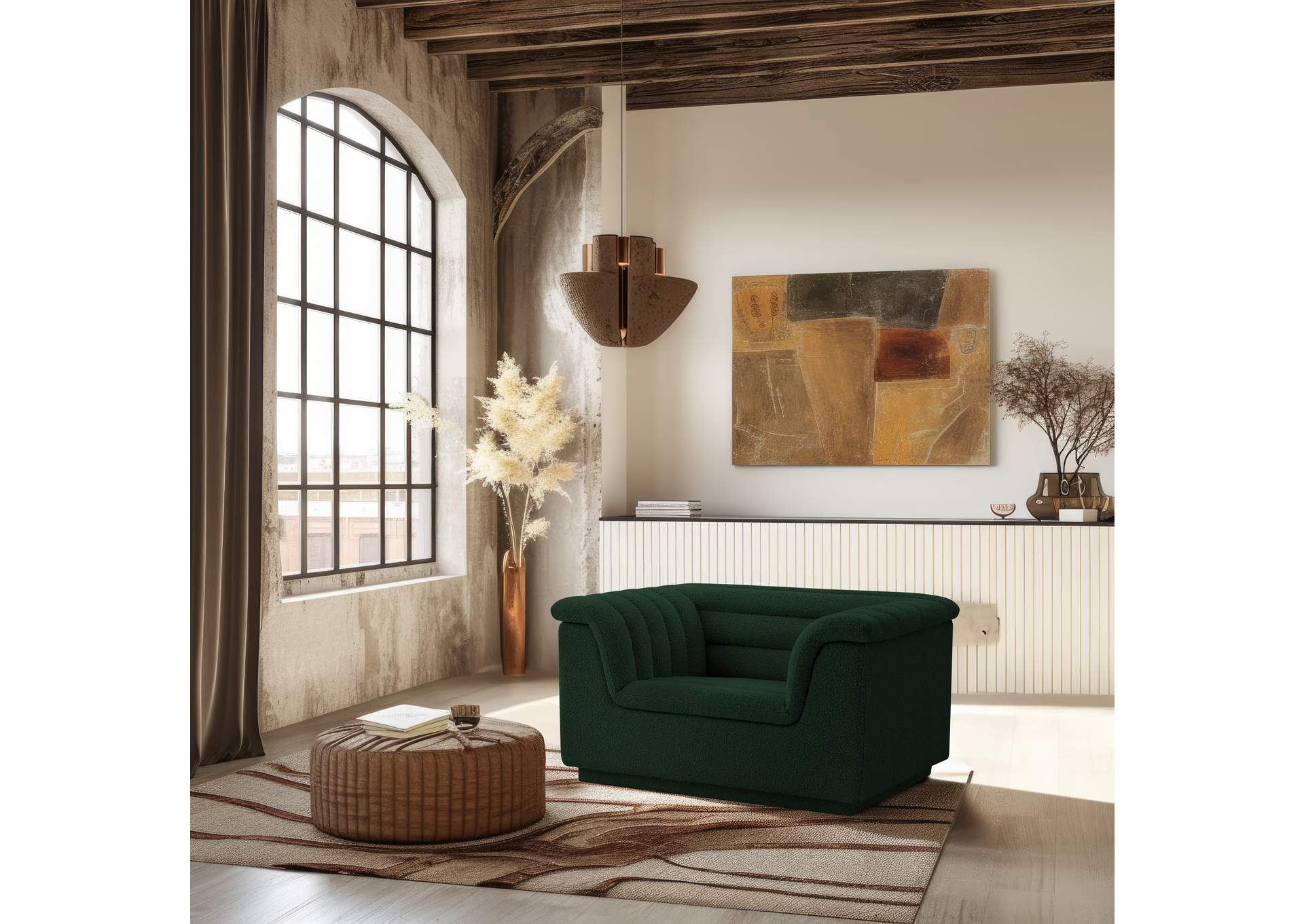 Cascade Green Boucle Fabric Chair,Meridian Furniture