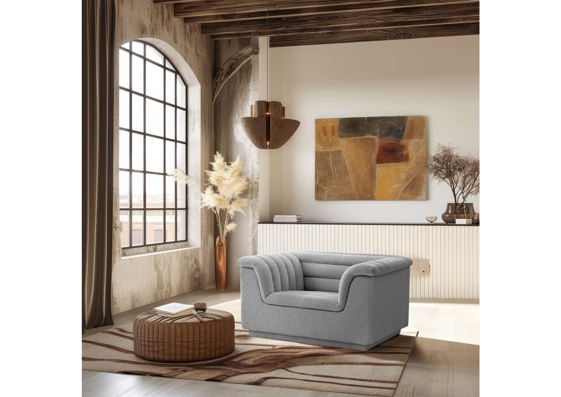 Cascade Grey Boucle Fabric Chair,Meridian Furniture