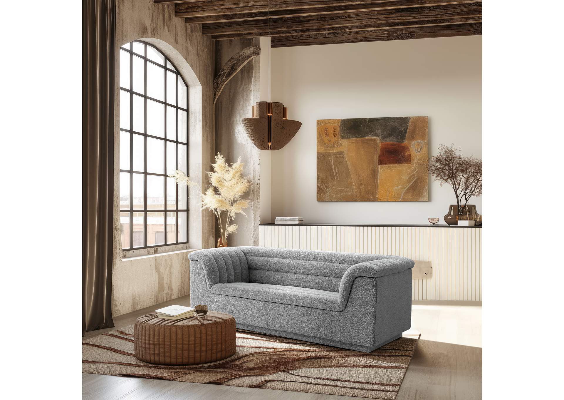 Cascade Grey Boucle Fabric Loveseat,Meridian Furniture