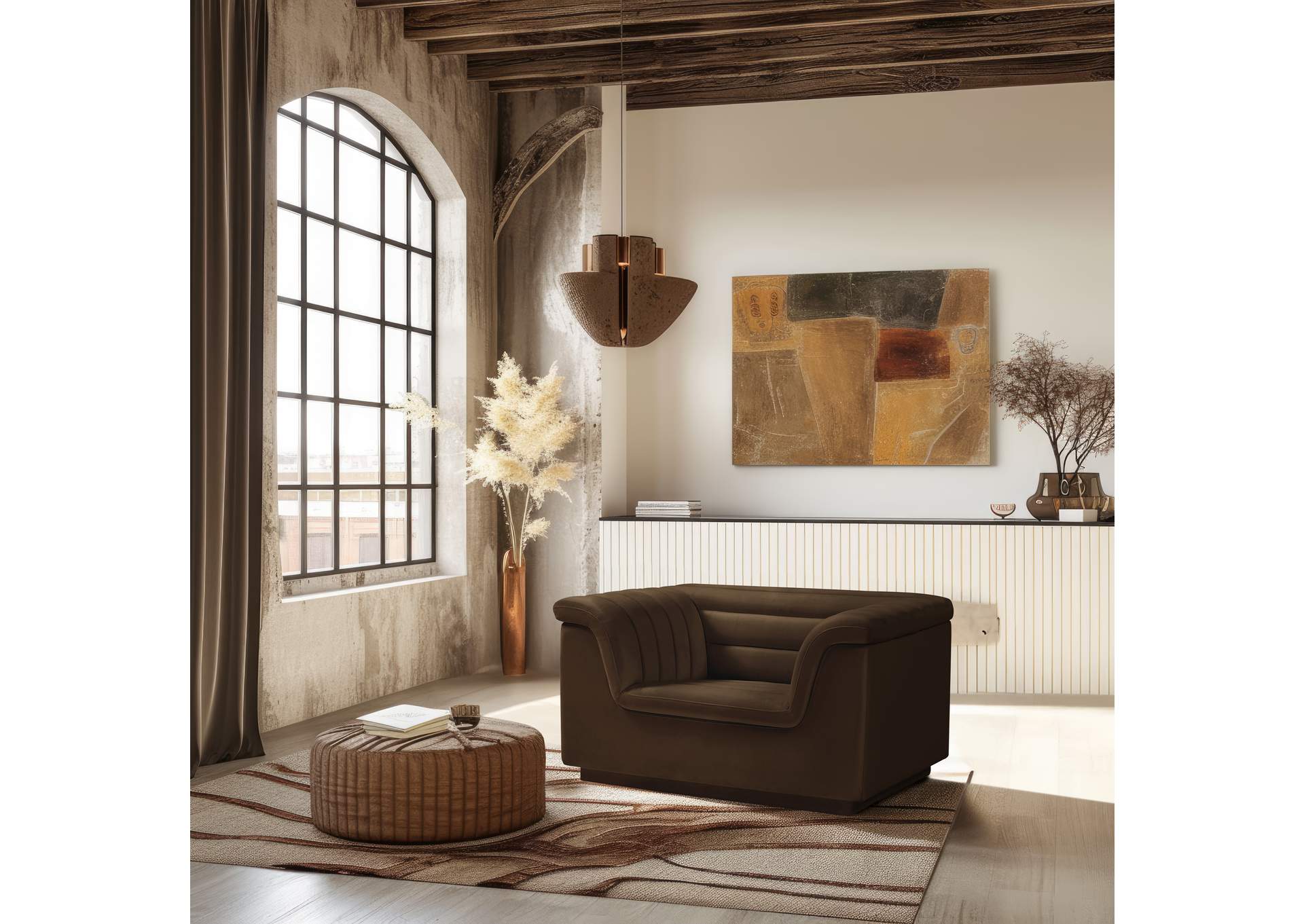 Cascade Brown Velvet Fabric Chair,Meridian Furniture