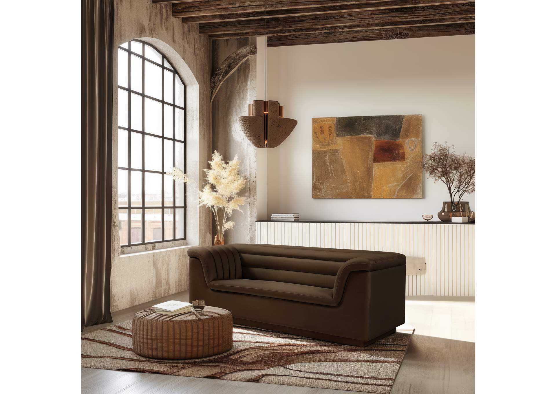 Cascade Brown Velvet Fabric Loveseat,Meridian Furniture