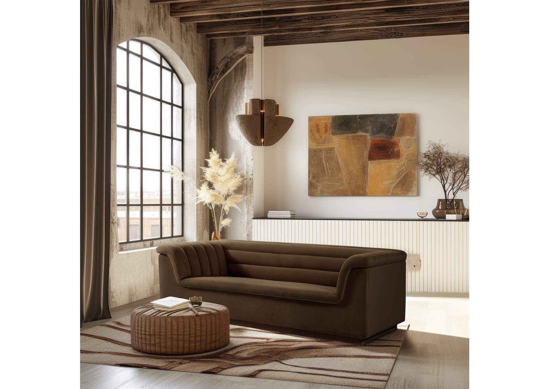 Cascade Brown Velvet Fabric Sofa,Meridian Furniture