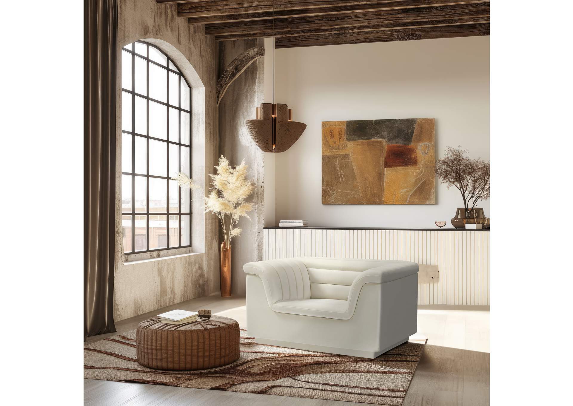 Cascade Cream Velvet Fabric Chair,Meridian Furniture