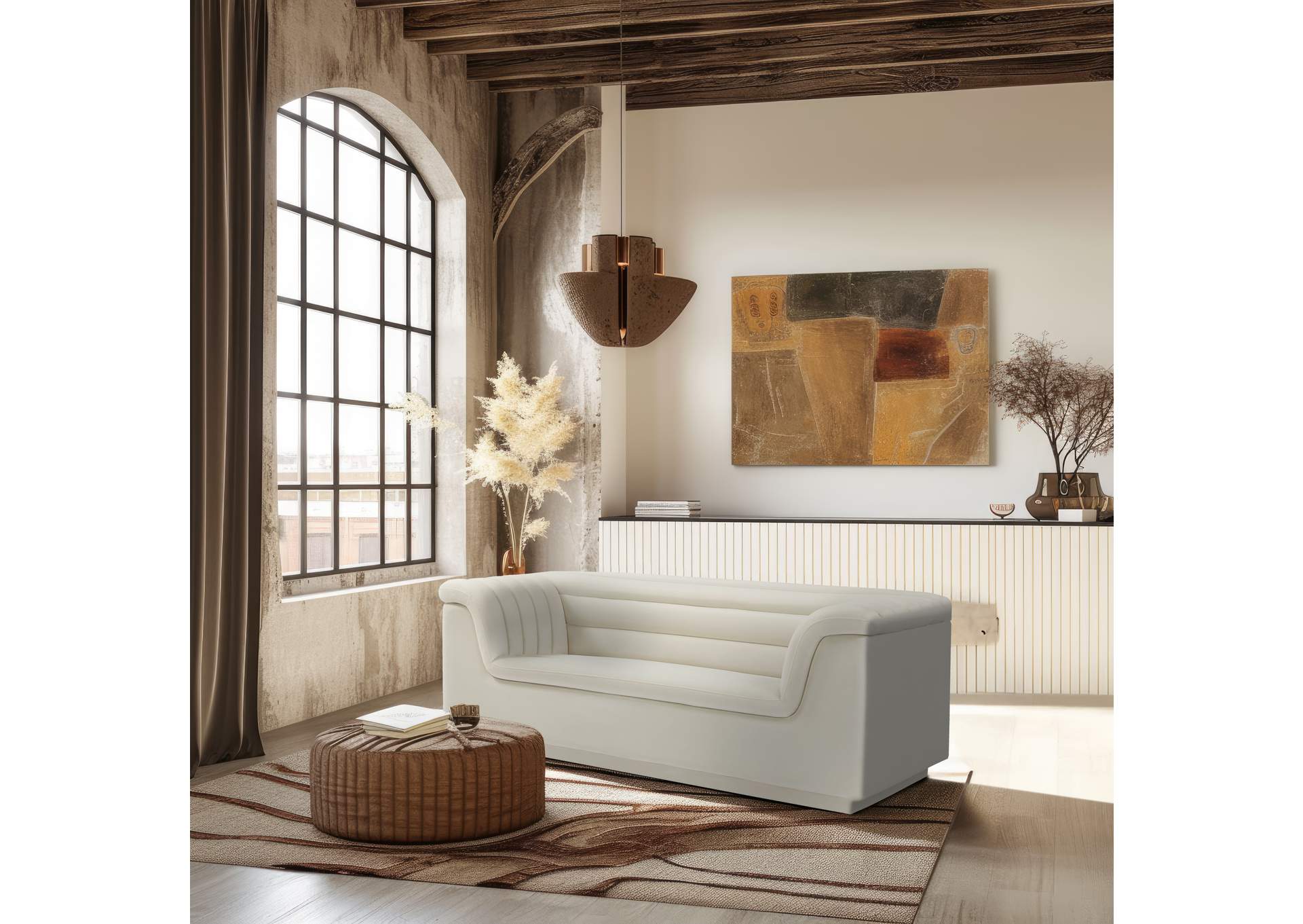 Cascade Cream Velvet Fabric Loveseat,Meridian Furniture