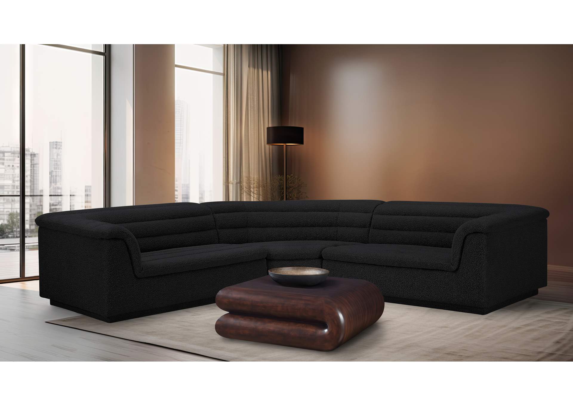 Cascade Black Boucle Fabric Modular Sectional,Meridian Furniture