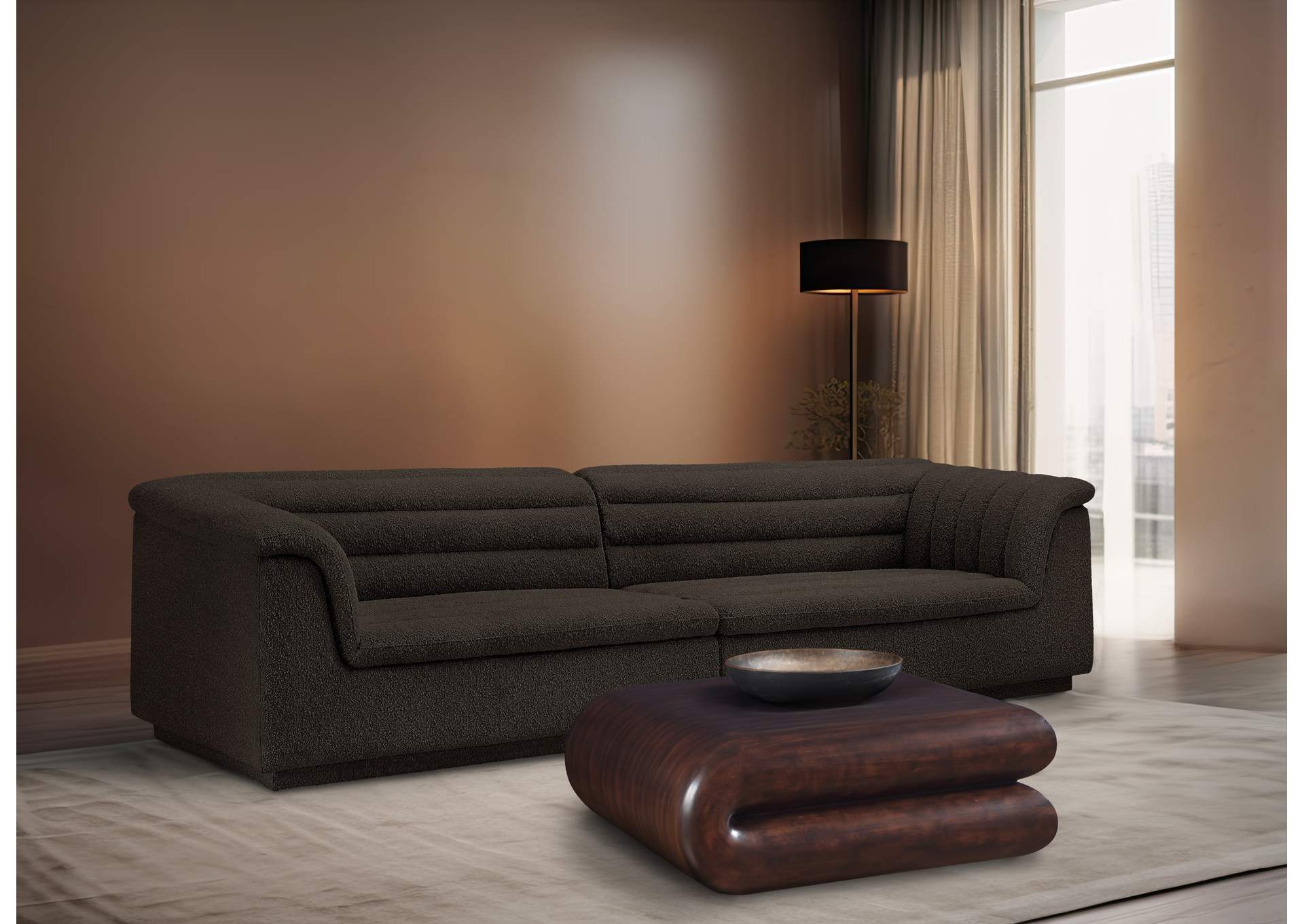 Cascade Brown Boucle Fabric Modular Sofa,Meridian Furniture