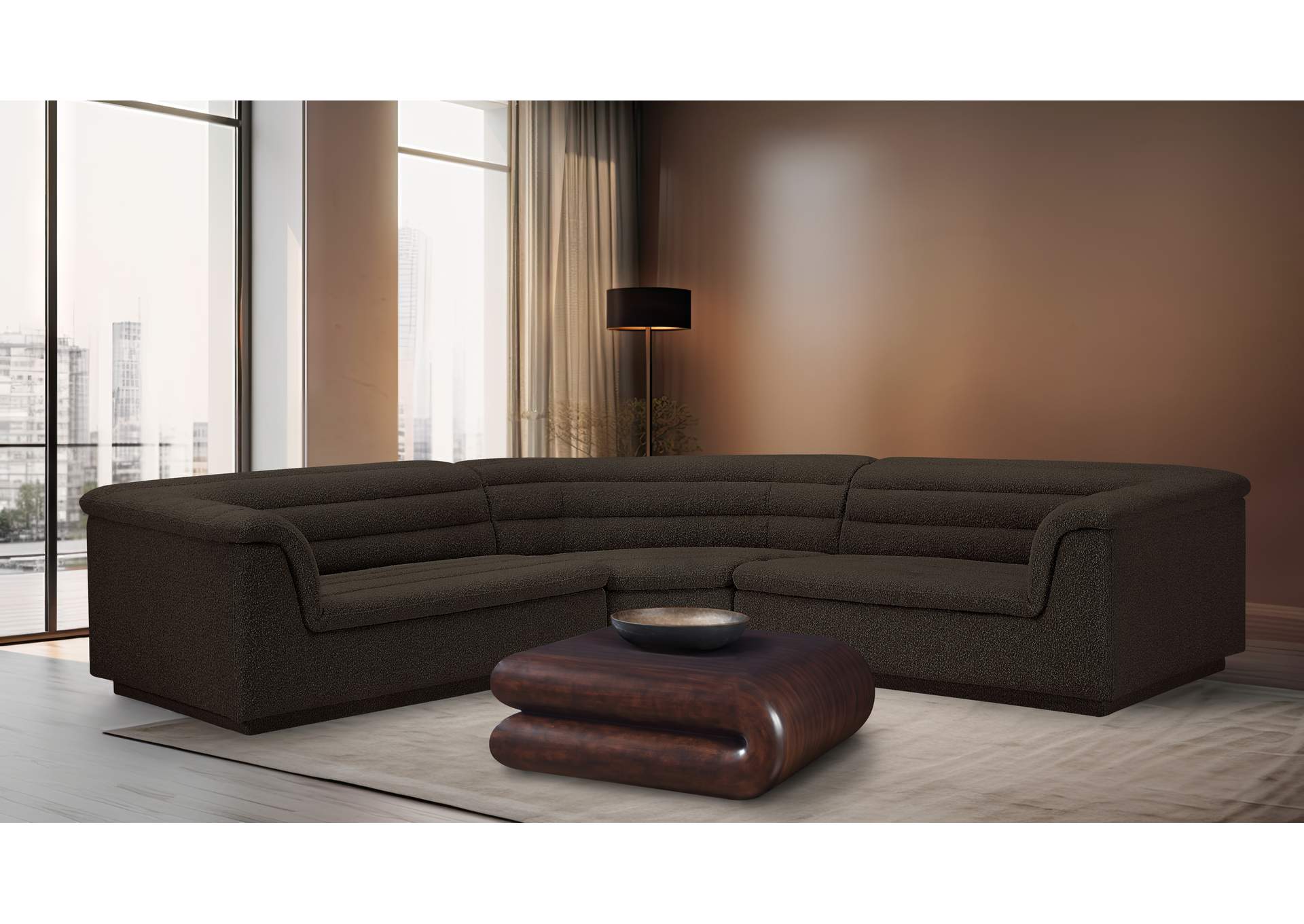 Cascade Brown Boucle Fabric Modular Sectional,Meridian Furniture