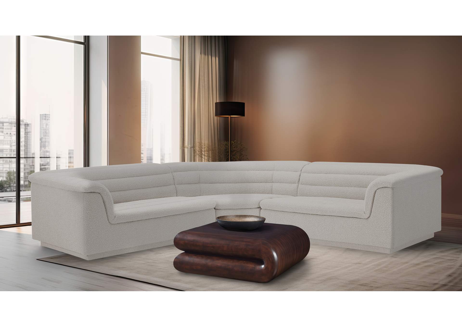 Cascade Cream Boucle Fabric Modular Sectional,Meridian Furniture