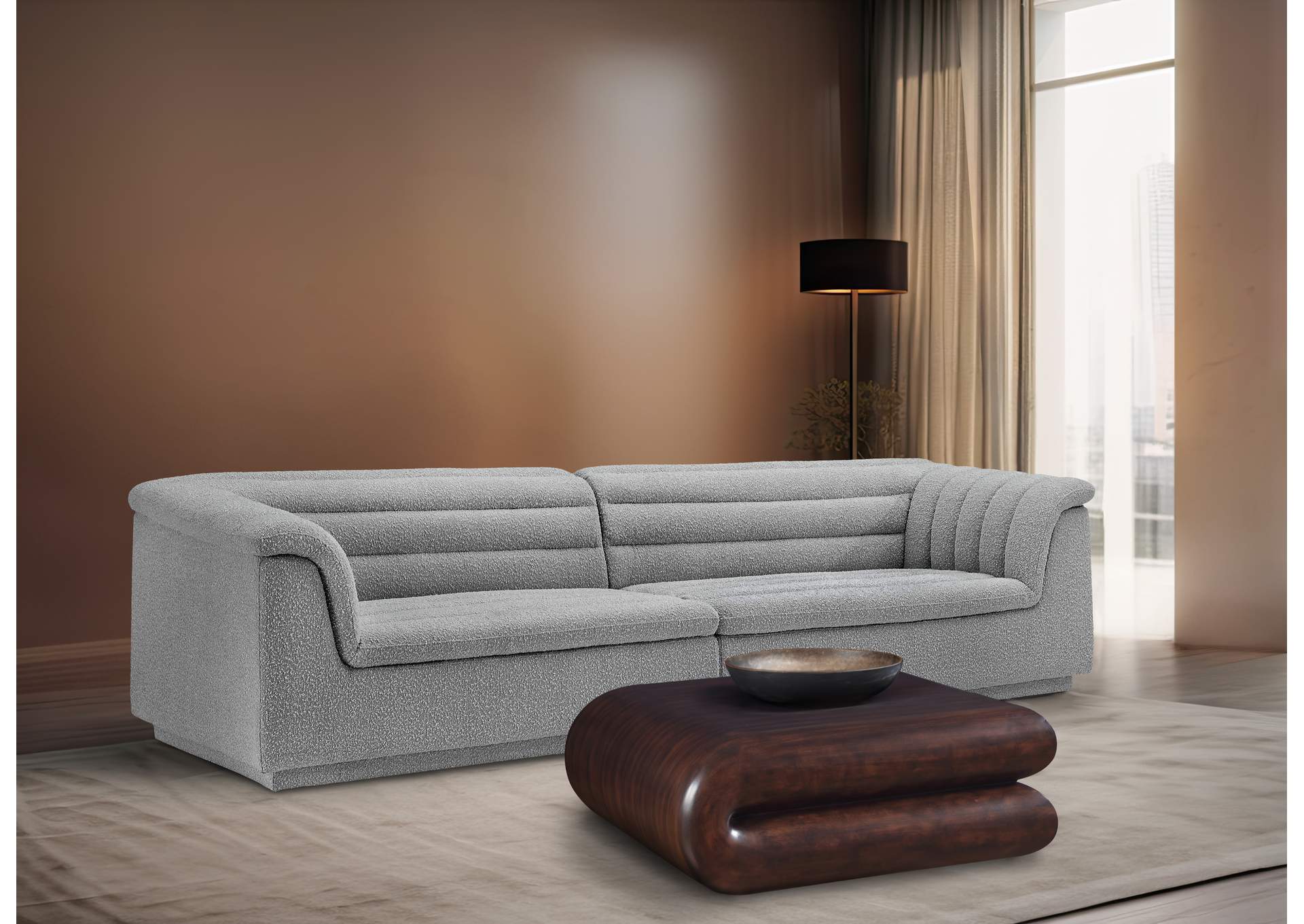 Cascade Grey Boucle Fabric Modular Sofa,Meridian Furniture