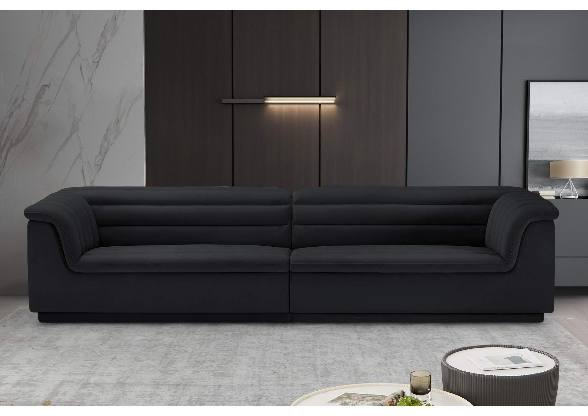 Cascade Black Velvet Fabric Modular Sofa,Meridian Furniture