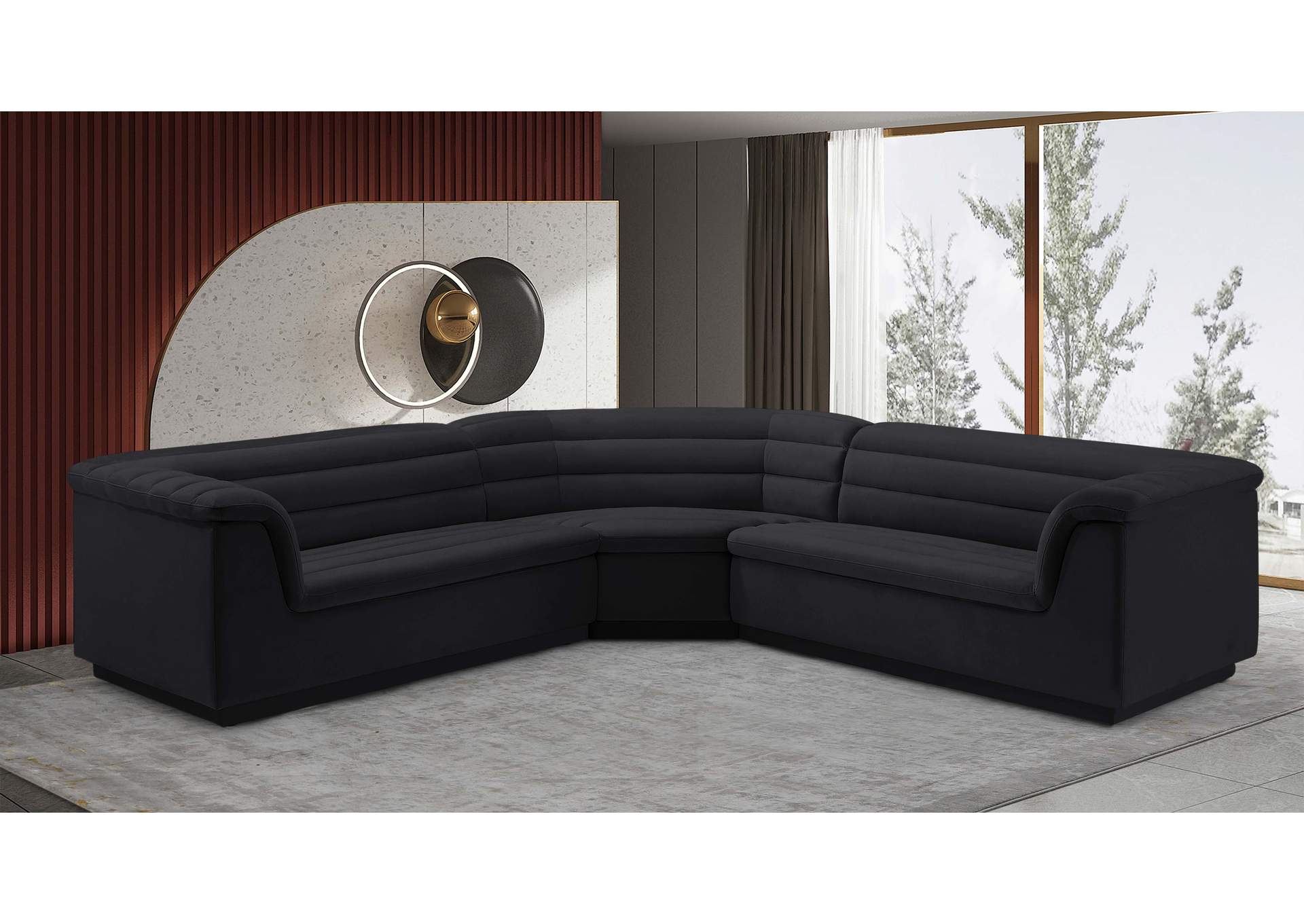 Cascade Black Velvet Fabric Modular Sectional,Meridian Furniture
