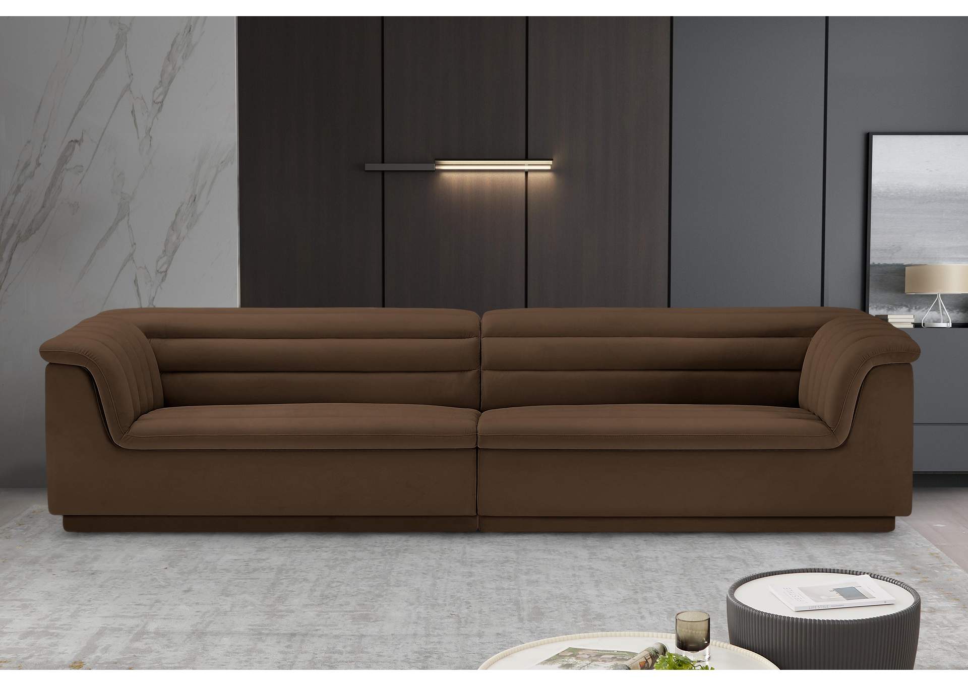 Cascade Brown Velvet Fabric Modular Sofa,Meridian Furniture