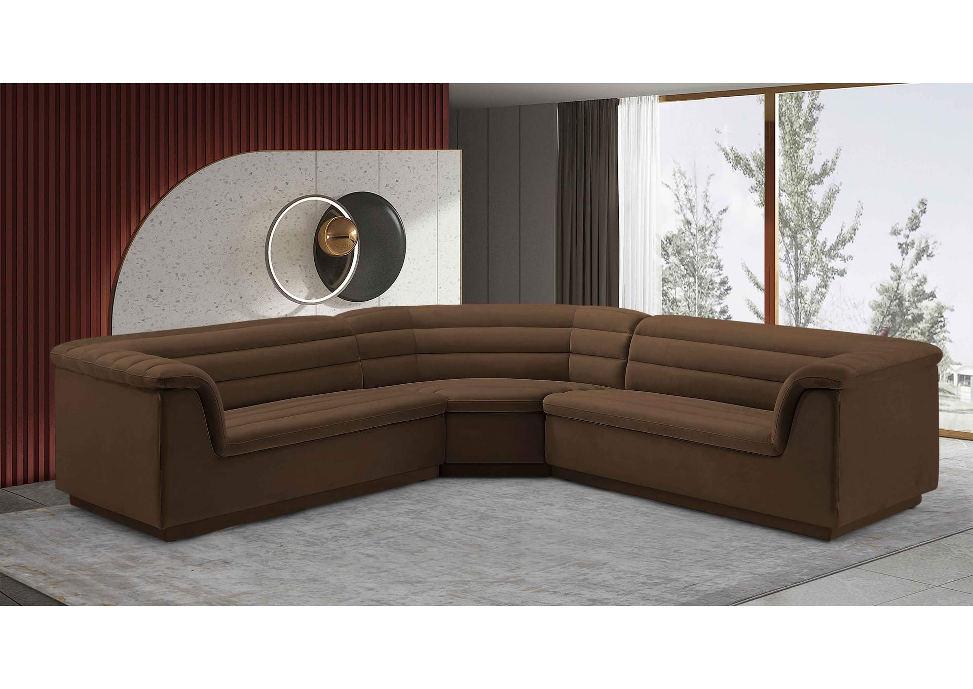 Cascade Brown Velvet Fabric Modular Sectional,Meridian Furniture