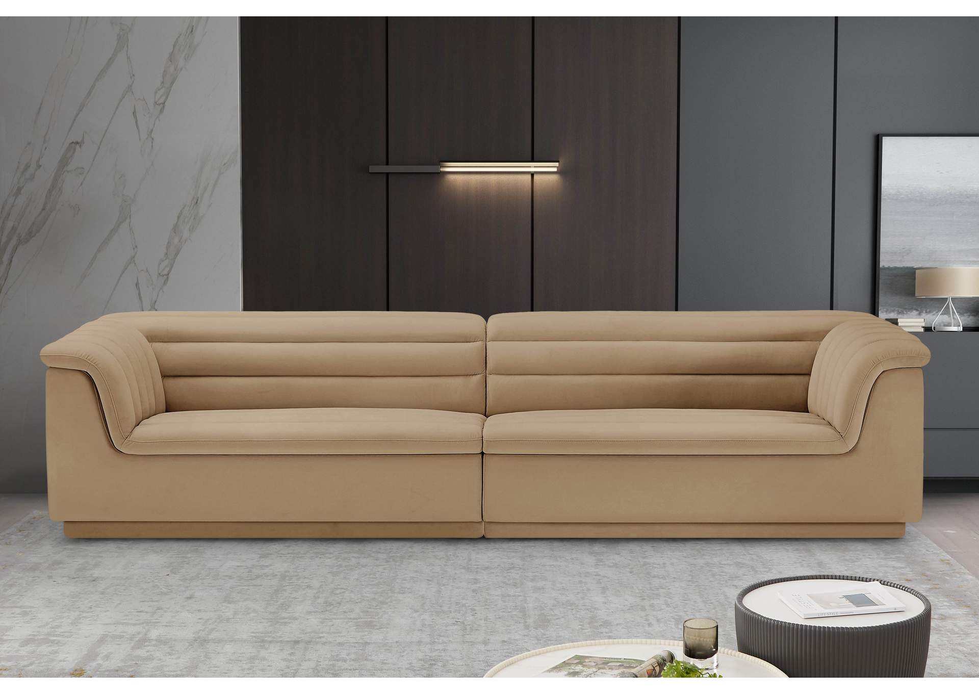 Cascade Camel Velvet Fabric Modular Sofa,Meridian Furniture