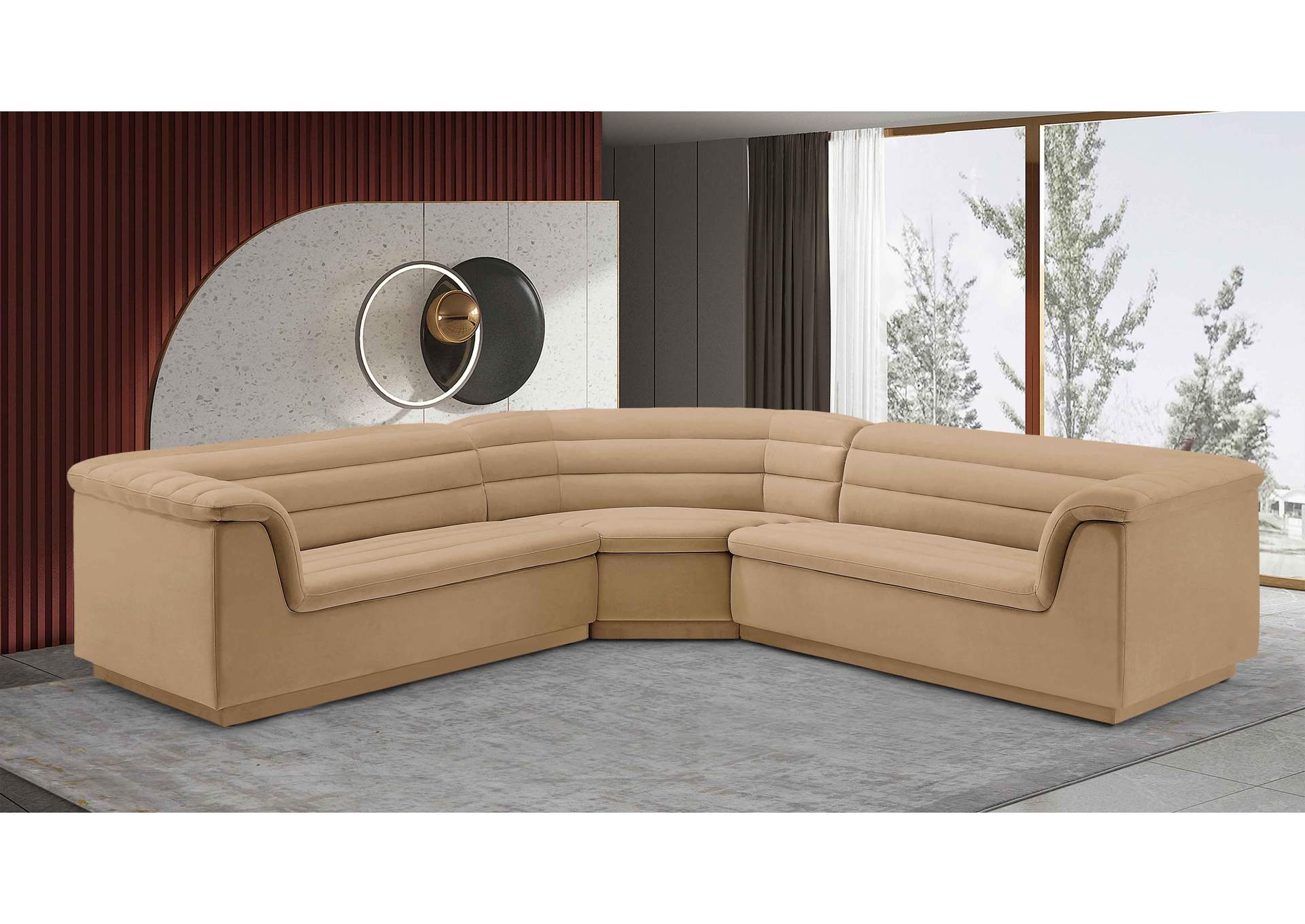 Cascade Camel Velvet Fabric Modular Sectional,Meridian Furniture