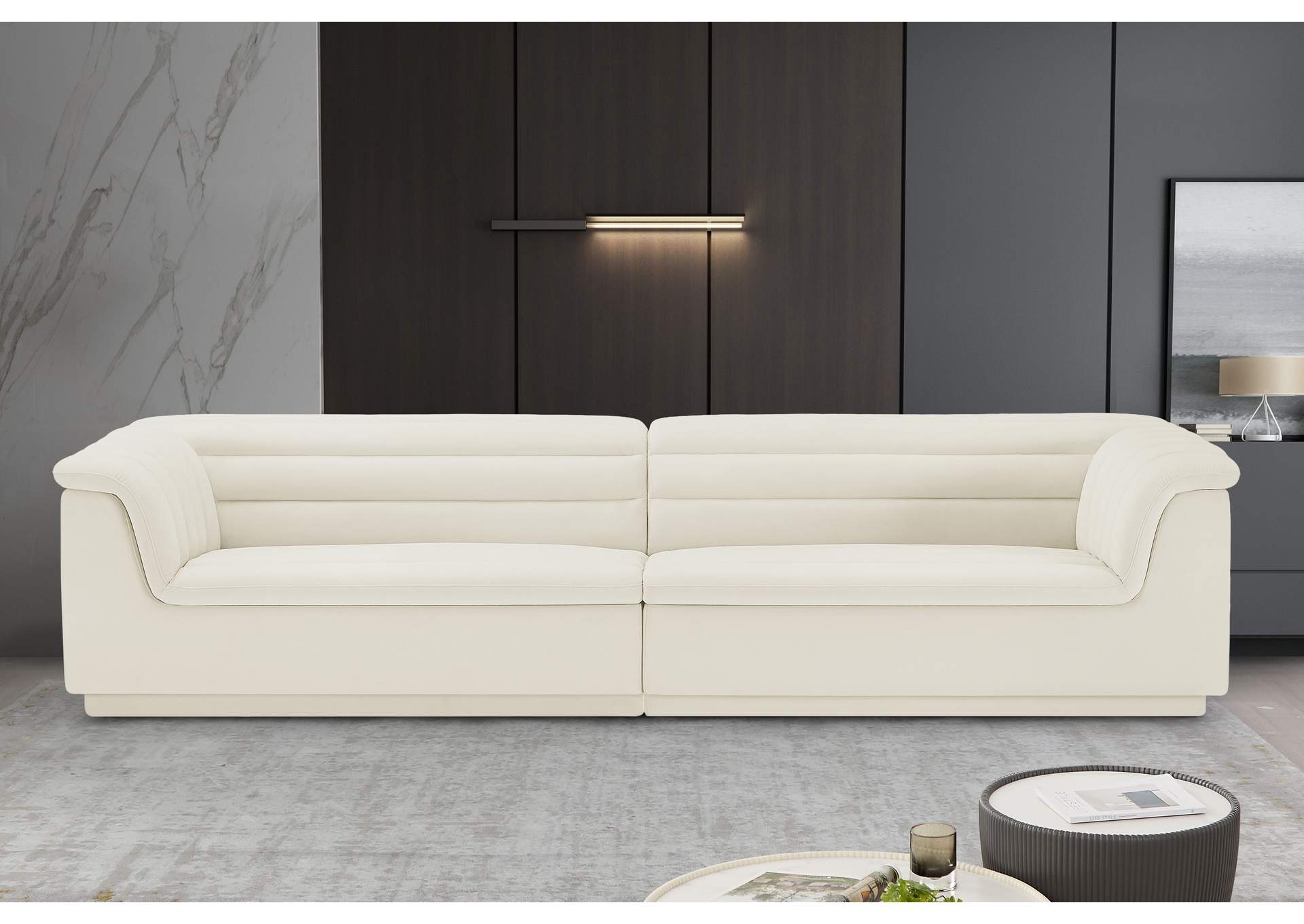 Cascade Cream Velvet Fabric Modular Sofa,Meridian Furniture