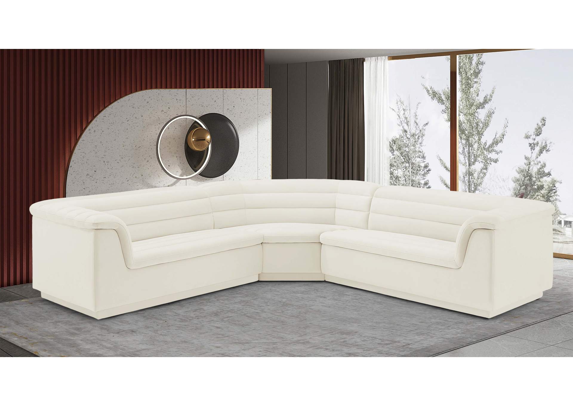 Cascade Cream Velvet Fabric Modular Sectional,Meridian Furniture