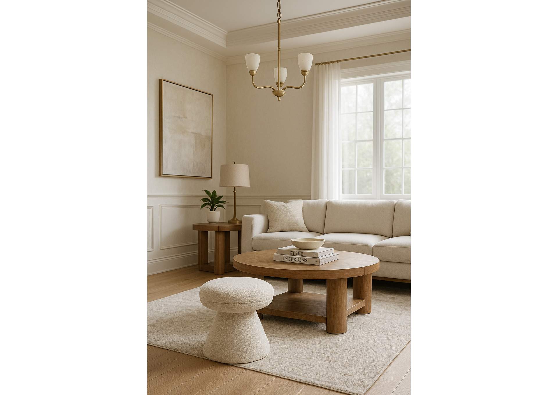 Drum Beige Faux Shearling Teddy Fabric Ottoman - Stool,Meridian Furniture