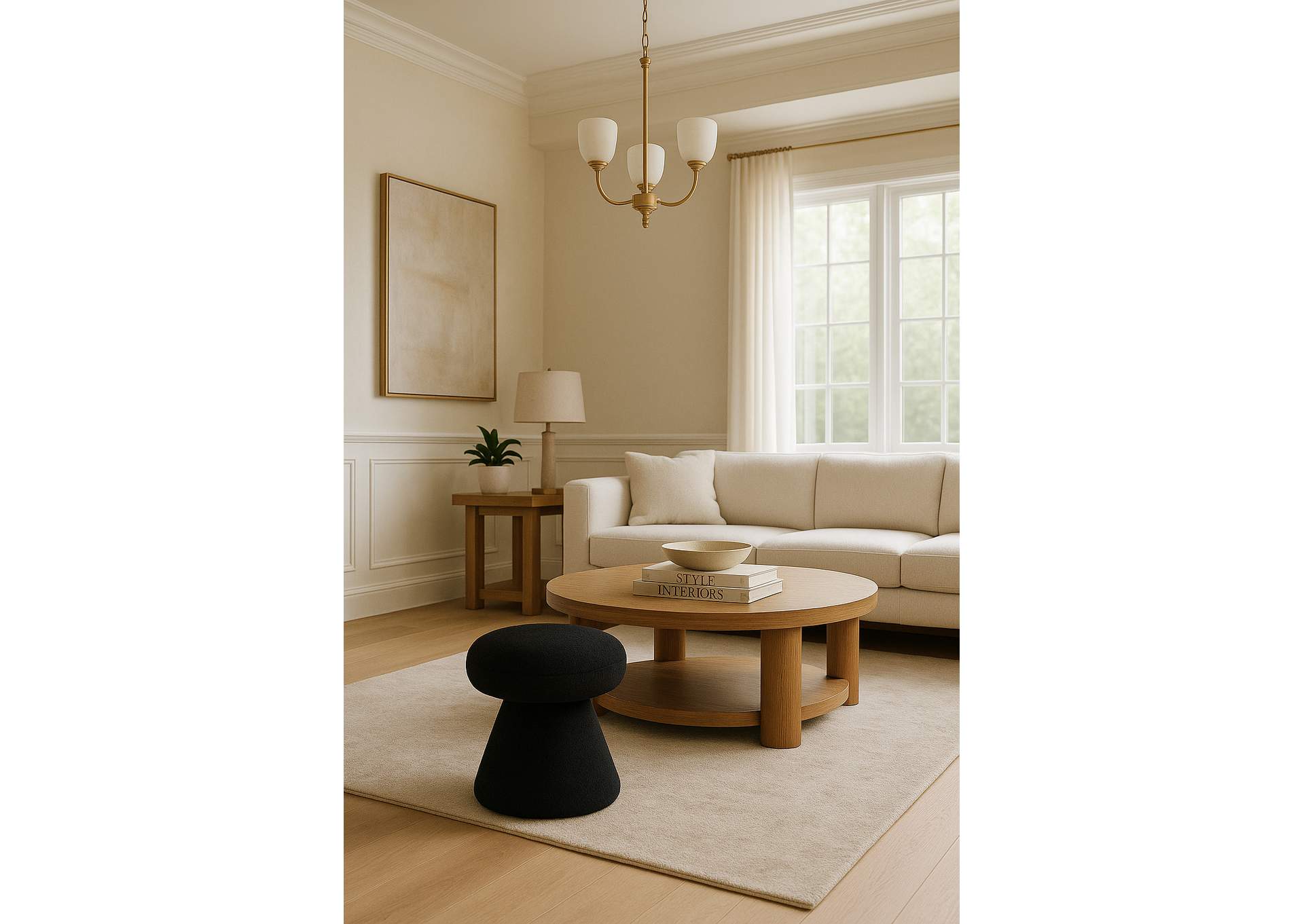 Drum Black Faux Shearling Teddy Fabric Ottoman - Stool,Meridian Furniture