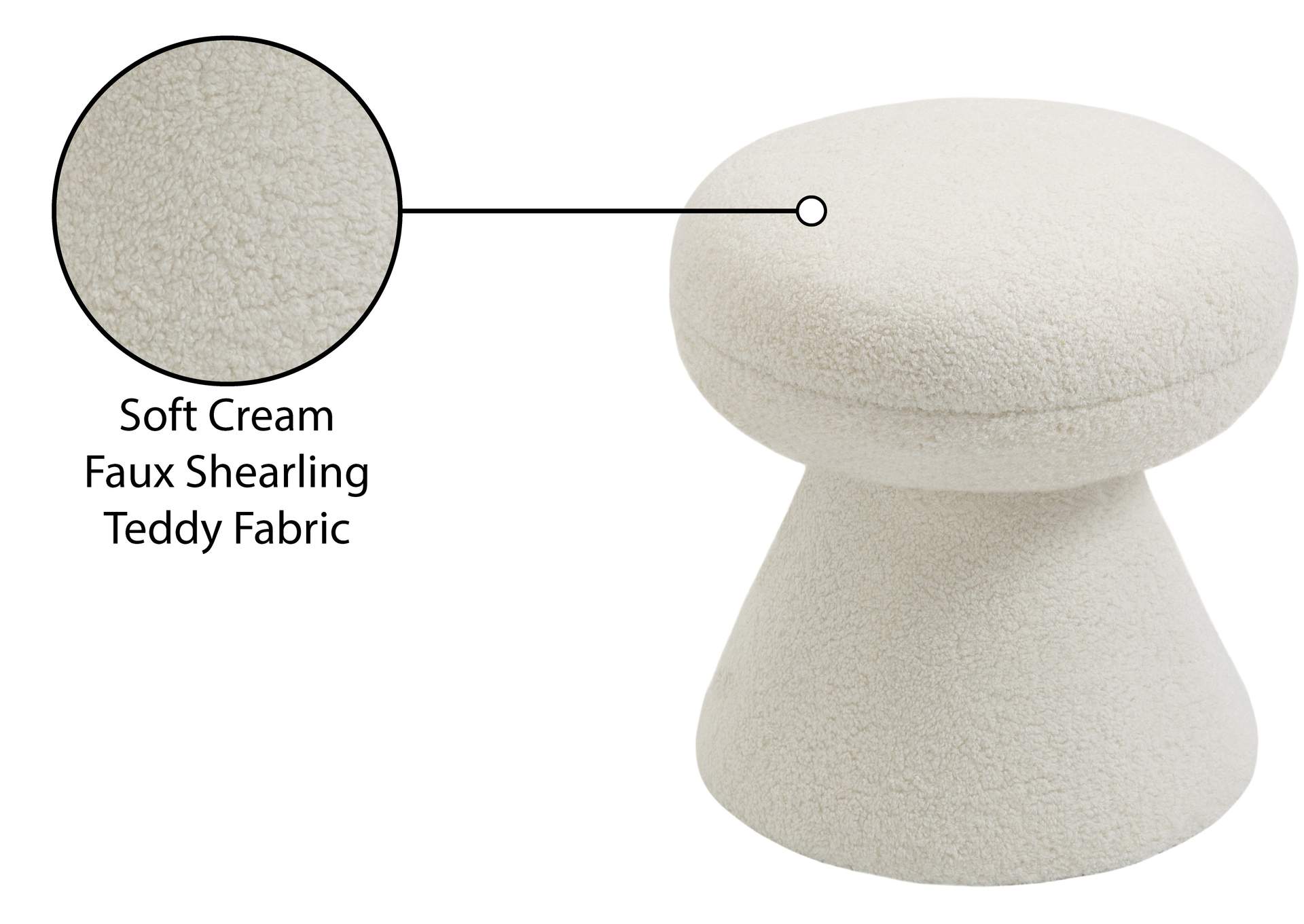 Drum Cream Faux Shearling Teddy Fabric Ottoman - Stool,Meridian Furniture