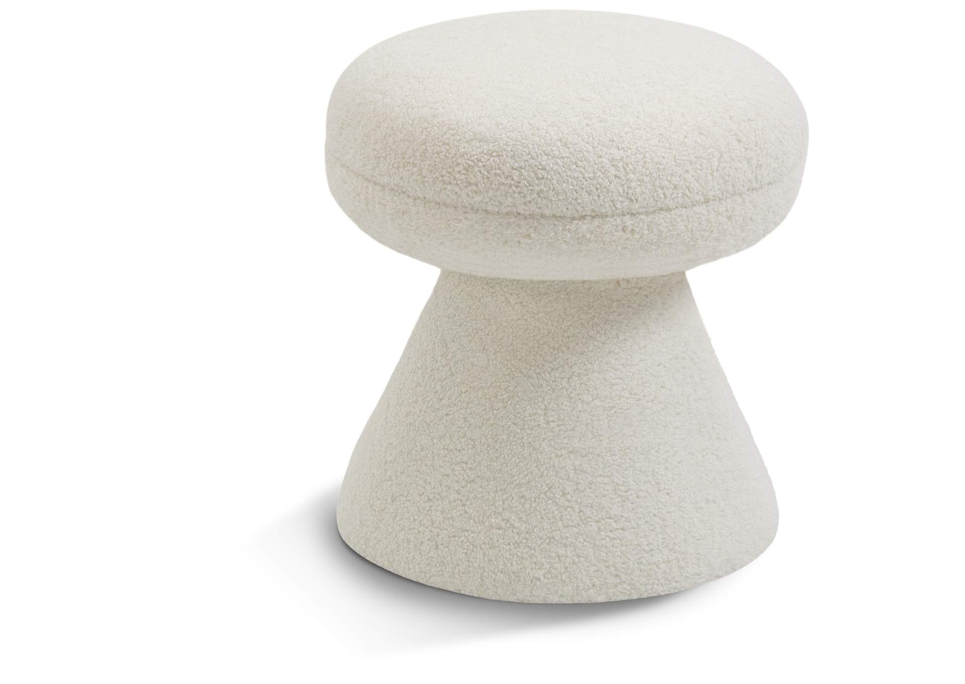 Drum Cream Faux Shearling Teddy Fabric Ottoman - Stool,Meridian Furniture