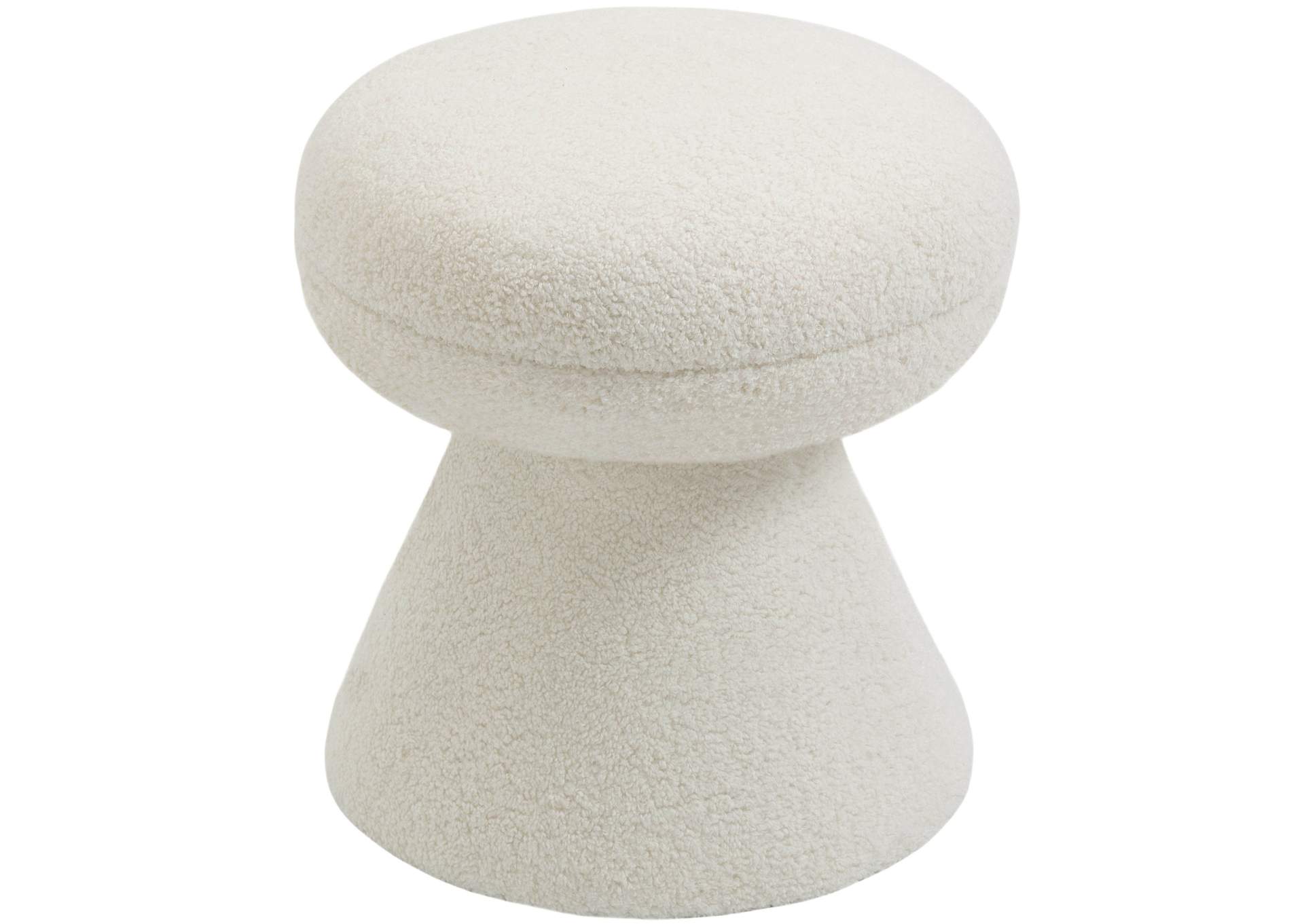 Drum Cream Faux Shearling Teddy Fabric Ottoman - Stool,Meridian Furniture