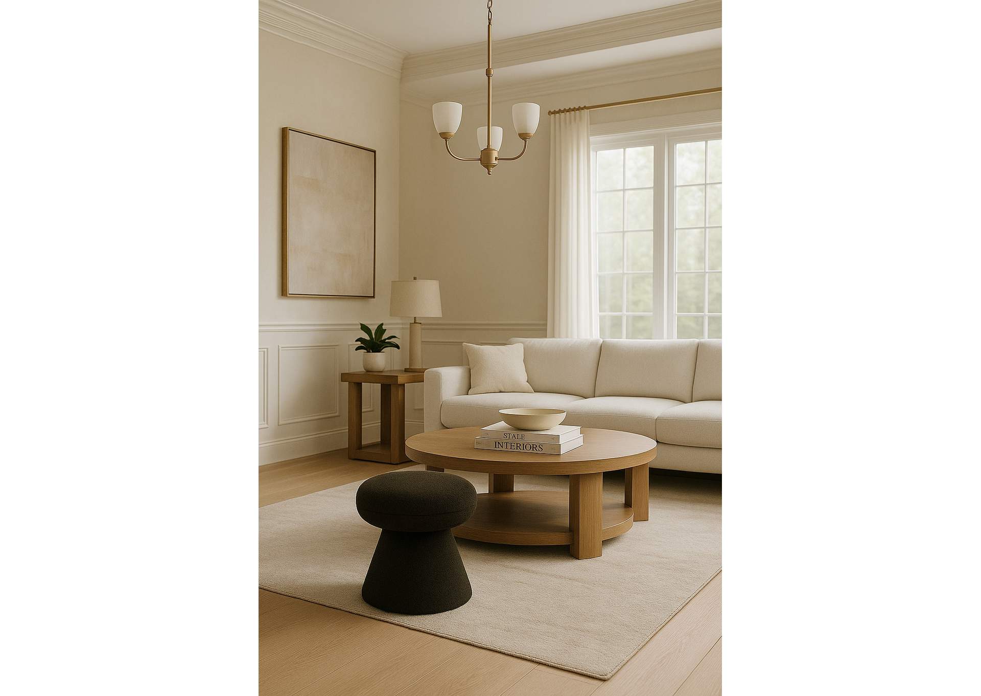 Drum Green Faux Shearling Teddy Fabric Ottoman - Stool,Meridian Furniture