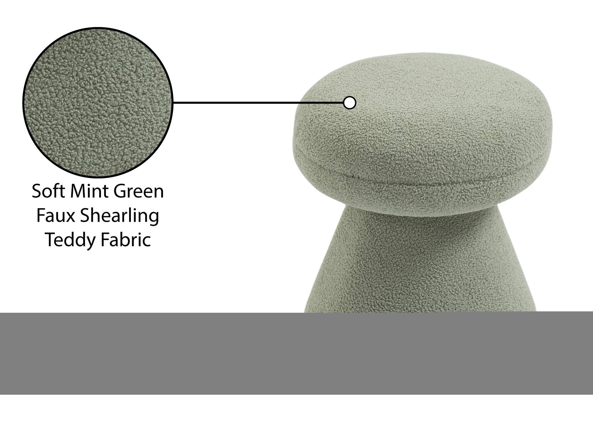 Drum Mint Faux Shearling Teddy Fabric Ottoman - Stool,Meridian Furniture