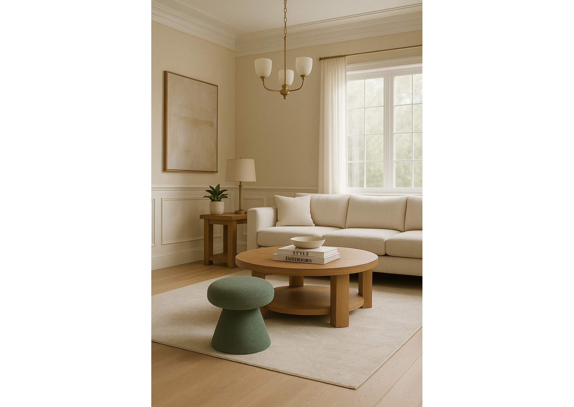 Drum Mint Faux Shearling Teddy Fabric Ottoman - Stool,Meridian Furniture