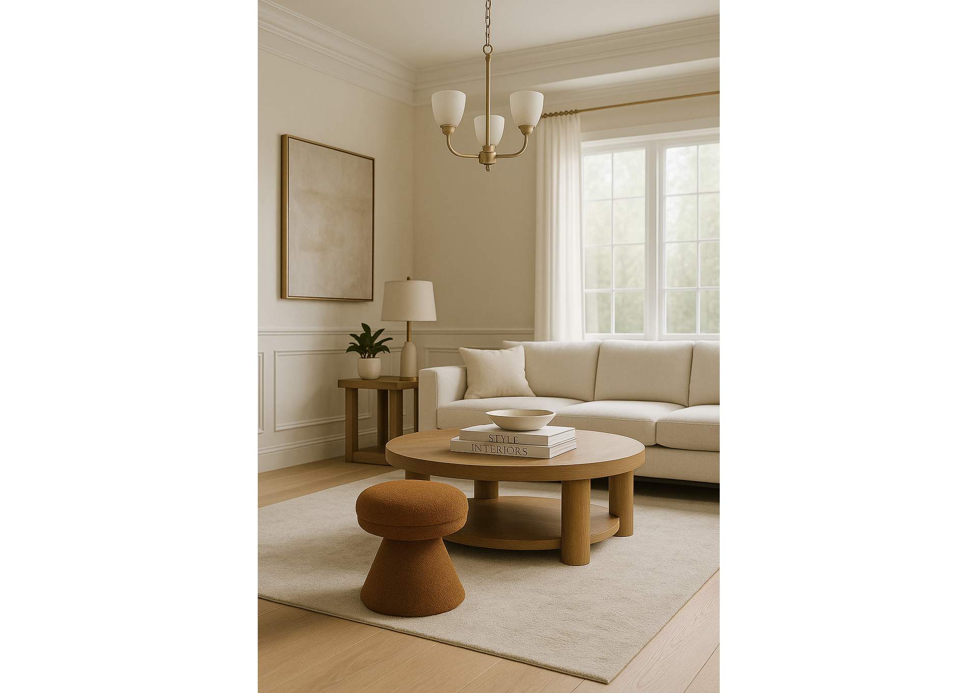 Drum Saddle Faux Shearling Teddy Fabric Ottoman - Stool,Meridian Furniture