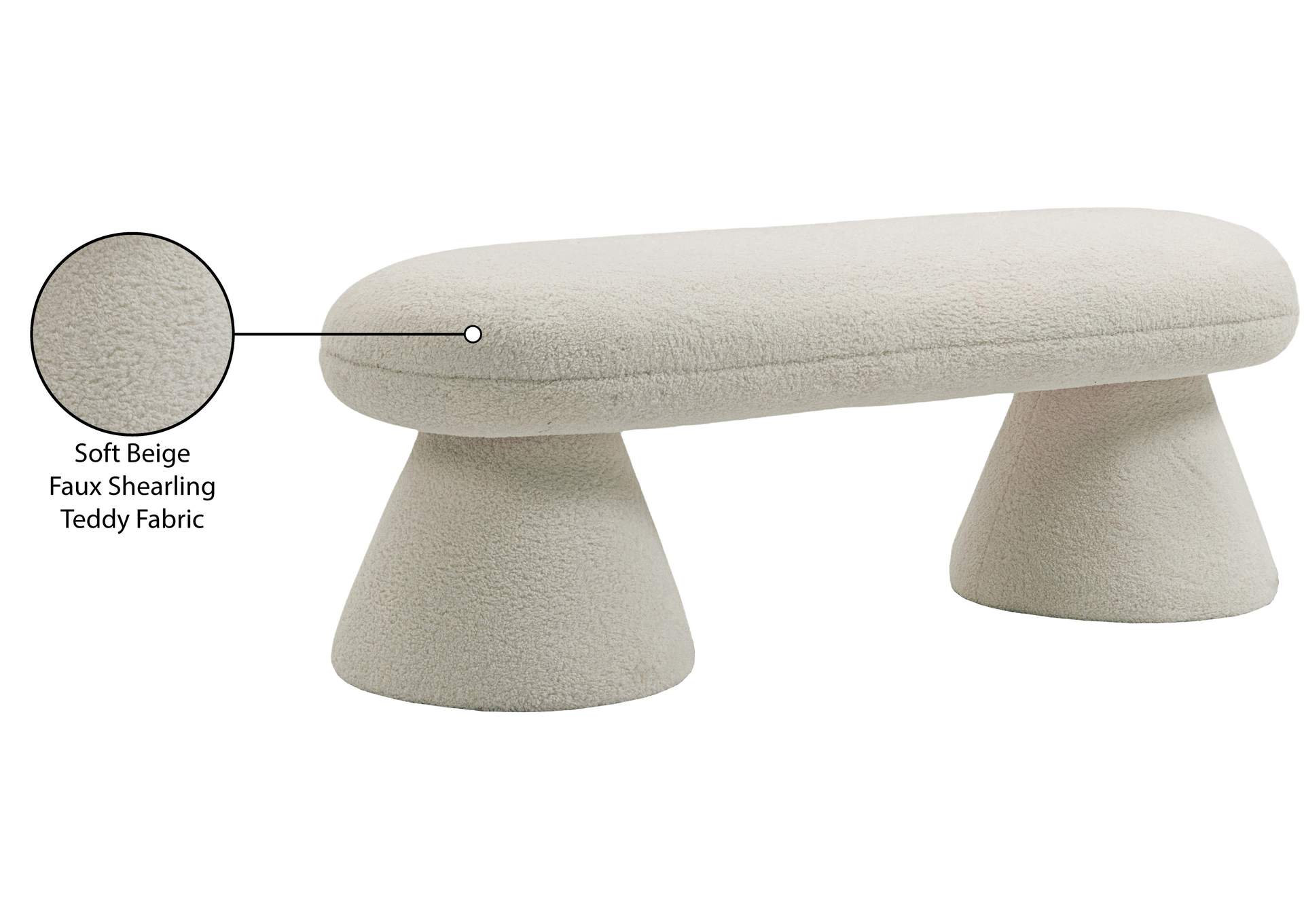 Drum Beige Faux Shearling Teddy Fabric Bench,Meridian Furniture