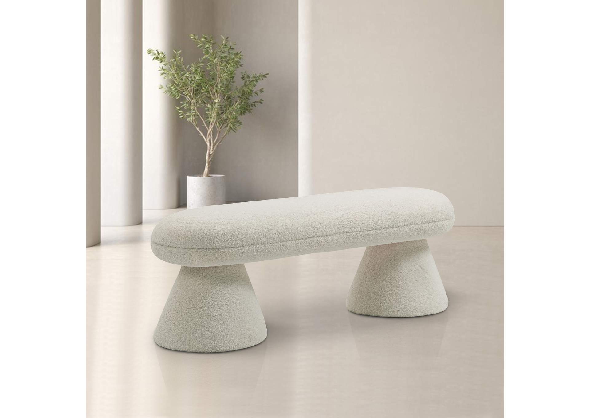 Drum Beige Faux Shearling Teddy Fabric Bench,Meridian Furniture