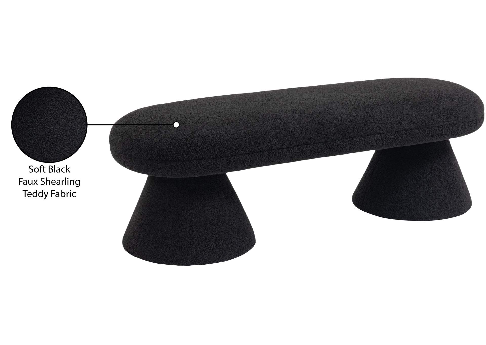 Drum Black Faux Shearling Teddy Fabric Bench,Meridian Furniture