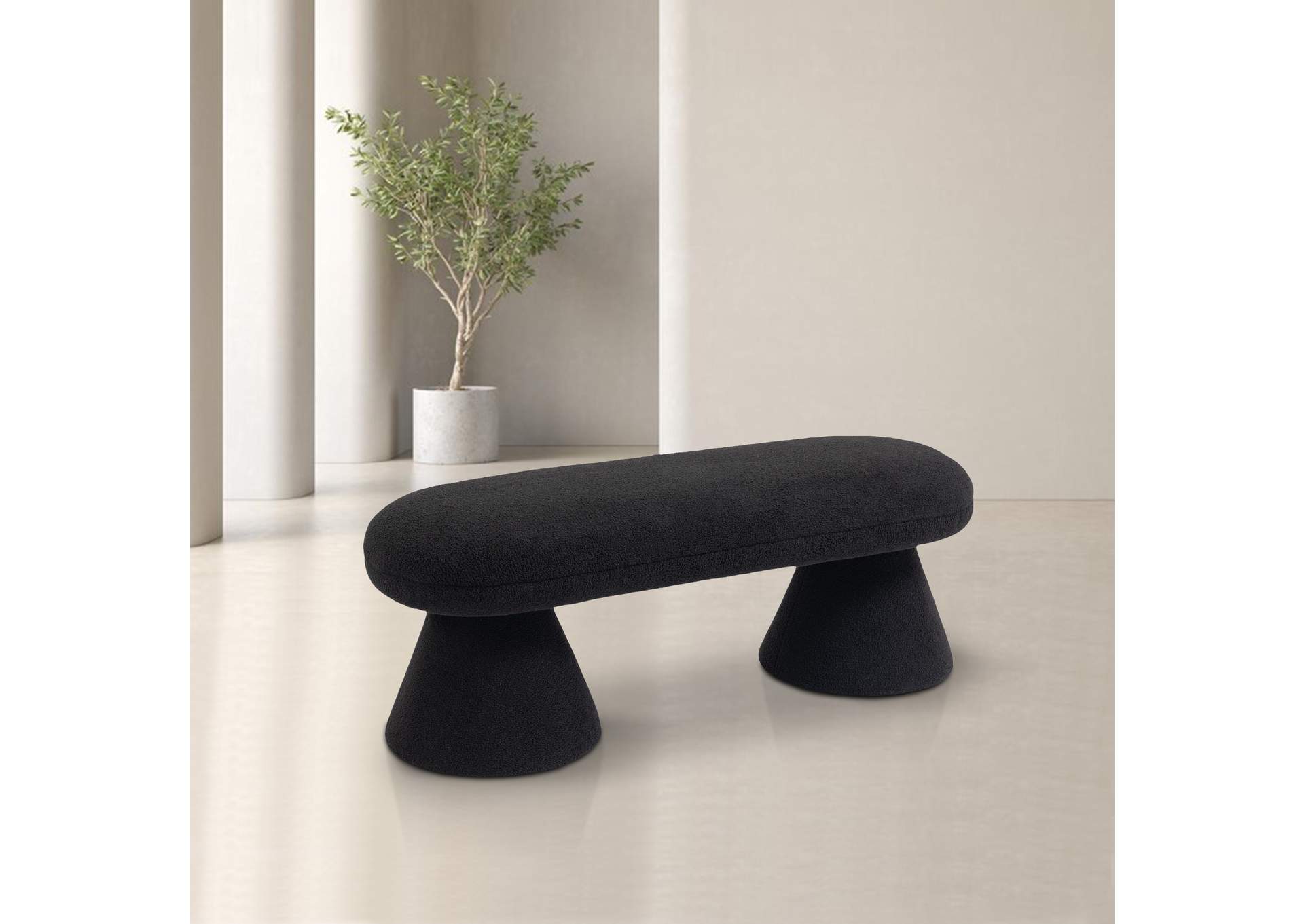 Drum Black Faux Shearling Teddy Fabric Bench,Meridian Furniture