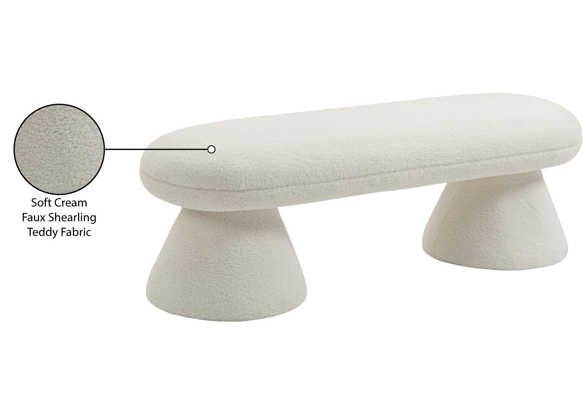 Drum Cream Faux Shearling Teddy Fabric Bench,Meridian Furniture