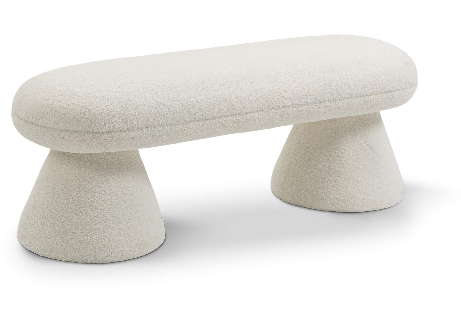Drum Cream Faux Shearling Teddy Fabric Bench,Meridian Furniture