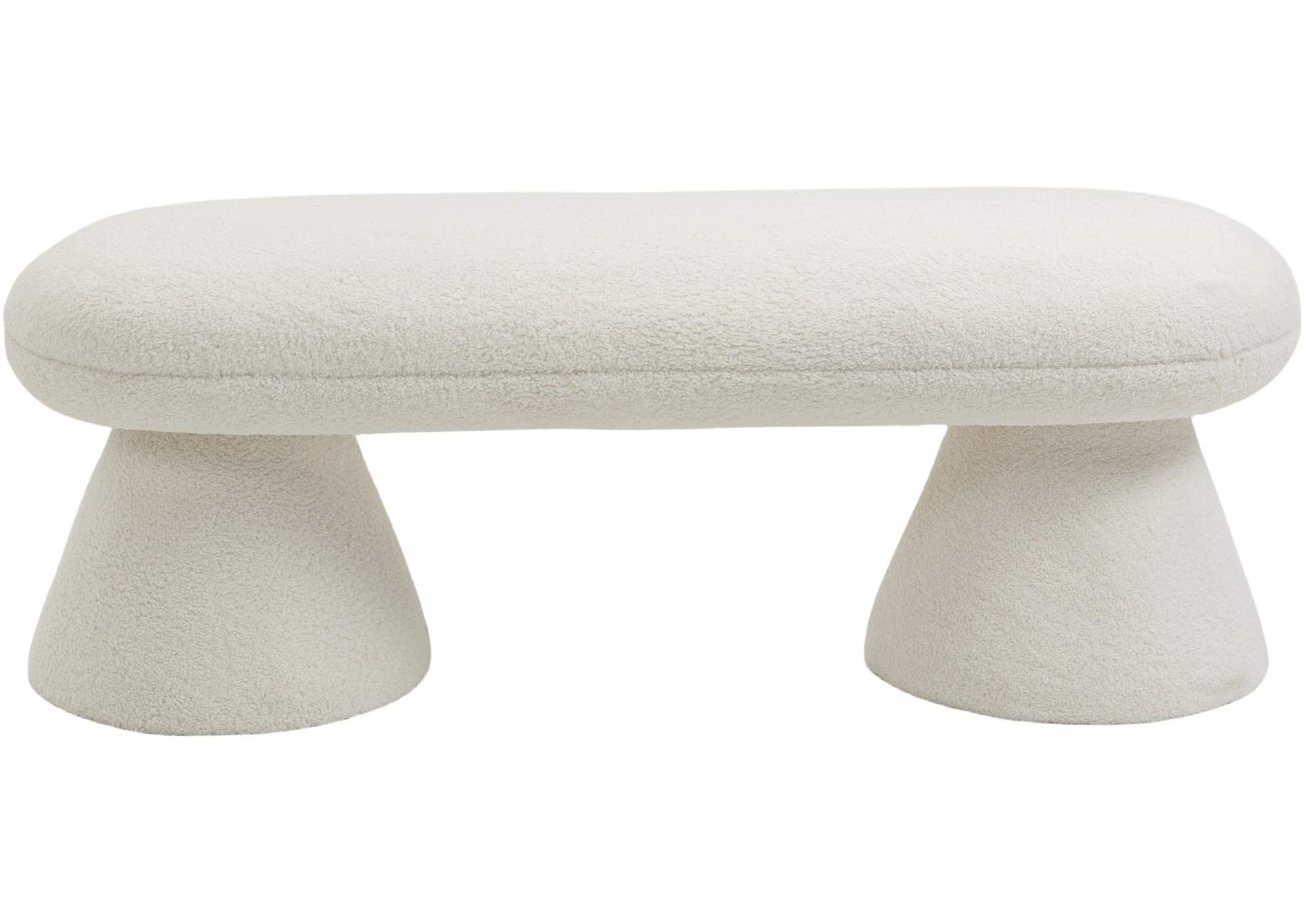Drum Cream Faux Shearling Teddy Fabric Bench,Meridian Furniture